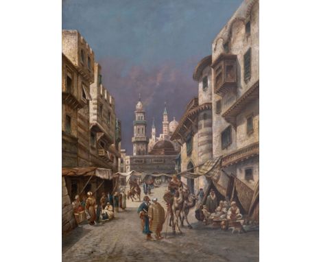 A. Sorbini tätig Ende 19. Jh. Straßenszene in Kairo. Öl/Lw. 100 x 74,5 cm. R. u. sign. A. Sorbini. Zustand Professionelle Res