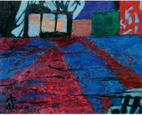Arnold Fiedler (Hamburg 1900 - Hamburg 1985). Blaue Stunde. 1982. Öl/Karton. 35,5 x 44 cm. L. u. monogr. und dat. AF 82.   - 