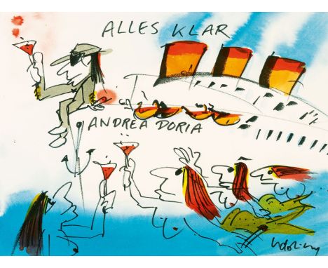 Udo Lindenberg (Gronau/Westfalen 1946). Alles Klar Andrea Doria. Aquarell und Filzstift. 35,5 x 48 cm. R. u. sign. Udo Linden