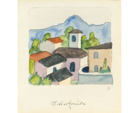 Hermann Hesse (Calw 1877 - Montagnola 1962). Malerfreunde. 1929. Aquarell über Bleistift. 8,5 x 9 cm. R. u. monogr. H, unten 