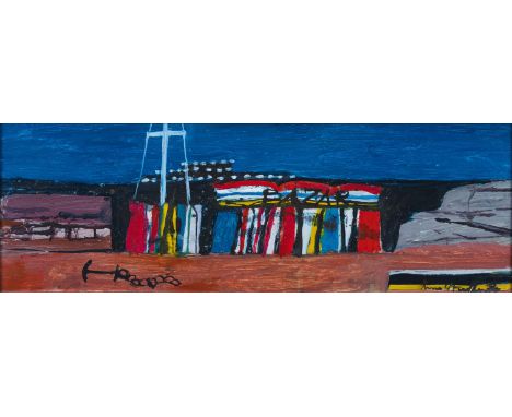 Arnold Fiedler (Hamburg 1900 - Hamburg 1985). Basar am Meer. 1974. Öl/Karton. 16,5 x 49,5 cm. R. u. sign. und dat. Arnold Fie