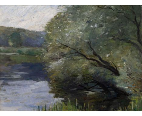 Thomas Herbst (Hamburg 1848 - Hamburg 1915). Baum am Ufer. Öl/Papier/Karton. 40 x 51,5 cm. R. u. von anderer Hand bez. Herbst