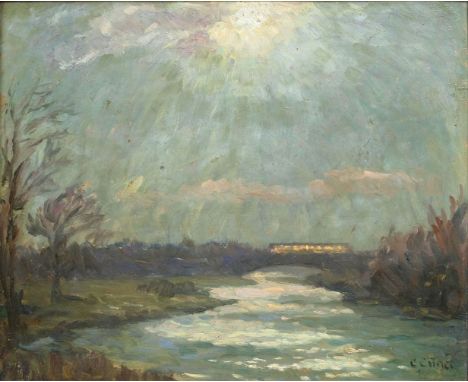 Ernst Eitner (Hamburg 1867 - Hamburg 1955). Die Alster bei Fuhlsbüttel. Öl/Karton. 33,5 x 40 cm. R. u. sign. E. Eitner, verso