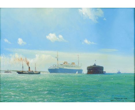 Robert Schmidt-Hamburg (Berlin 1885 - Laboe 1963). Die Bremen in Southampton. 1929. Gouache. 34,5 x 48 cm. R. u. sign. und da