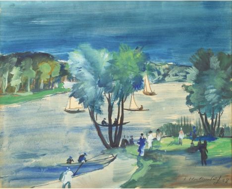 Franz Heckendorf (Berlin 1888 - Berlin 1962). Sommer am See. 1928. Gouache. 39,5 x 48,5 cm. R. u. sign. und dat. F. Heckendor