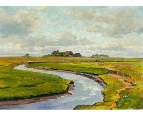 Amelie Ruths (Hamburg 1871 - Hamburg 1956). Priel auf der Hallig. Öl/Lw. 53 x 70,5 cm. L. u. sign. und dat. A. Ruths 1938, au