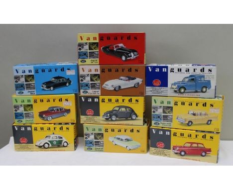 VANGUARD DIE CAST VEHICLES boxed and mint 1.43 scale,  including RAC van, Police car, Jaguar sports &amp; saloons (10)