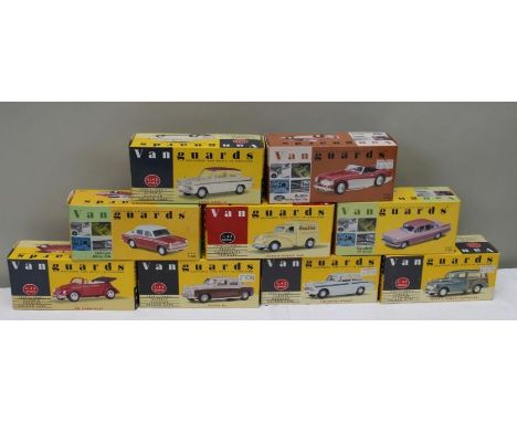 VANGUARD DIE CAST VEHICLES boxed and mint 1.43 scale,  including Policecar, saloons &amp; sports cars &amp; vans (10)