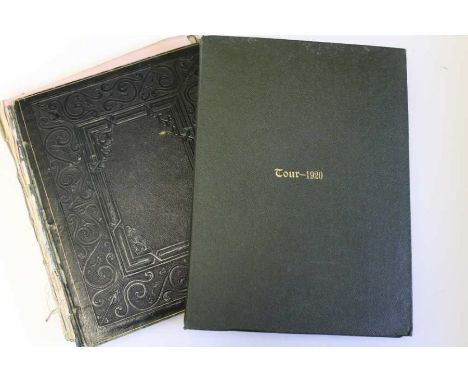 An early 20th century album of postcards, photographs, and ephemera relating to India, the green bound album, gilt embossed t