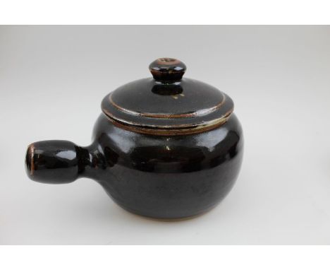 Winchcombe pottery, studio pottery glazed stoneware lidded bowl, with side handle
