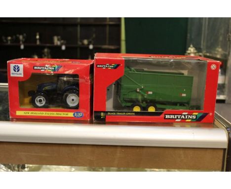 Two Britains mint &amp; boxed 1:32 scale die-cast farm vehicles to include, 42099 New Holland TS 135 tractor &amp; 42016 Sila