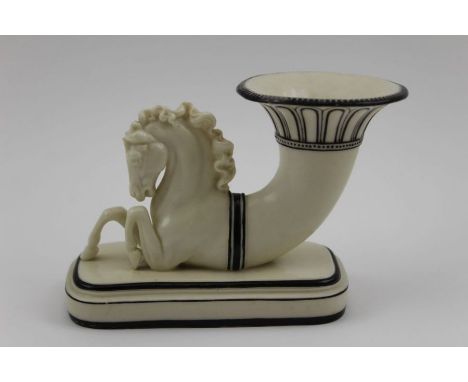 A 19th century Royal Worcester porcelain vase, half horse, half cornucopia in form, decorated with black highlights, 9cm high