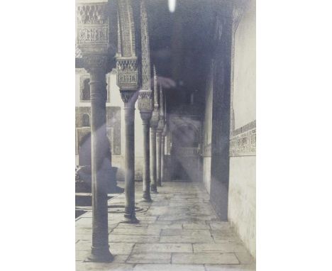 Early 20th century architectural photograph, "Cloister in the Alhambra", 1907, framed mounted and glazed, 39cm x 26cm, 