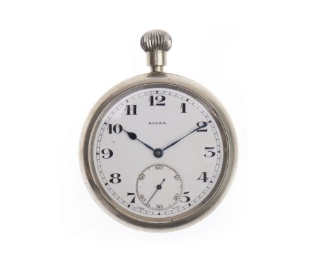 ROLEX MILITARY ISSUE POCKET WATCHthe round white enamel dial Arabic numerals in black, subsidiary seconds at 6, outer seconds