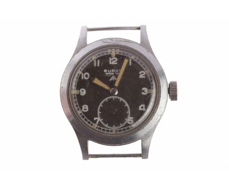 GENTLEMAN'S BUREN MILITARY ISSUE STAINLESS STEEL MILITARY ISSUE MANUAL WIND WRIST WATCHthe round black dial with Arabic numer