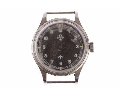 GENTLEMAN'S OMEGA MILITARY ISSUE STAINLESS STEEL MANUAL WIND WRIST WATCH283 movement, serial number 12908787, the round black