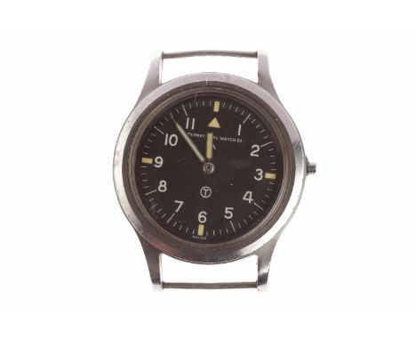 GENTLEMAN'S INTERNATIONAL WATCH CO. MILITARY ISSUE STAINLESS STEEL MANUAL WIND WRIST WATCH lacking serial number to the movem