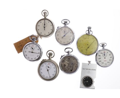 EIGHT MILITARY ISSUE STOP WATCHESincluding a Waltham example with broad arrow thus /I\ and AP 3169, 31457380 to the reverse e