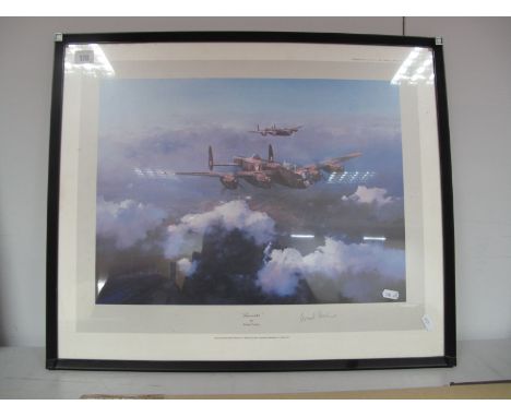 After Robert Taylor - Print Entitled 'Lancaster' graphite signed by Leonard Cheshire, VC, DSO, DFC, framed and another 'Hurri