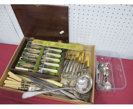 A Matched Set of Six Hallmarked Silver Old English Pattern Teaspoons, GB, possibly London 1795, 1797, initialled; together wi