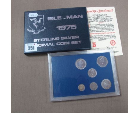 A 1975 Isle of Man Sterling Silver Decimal Coin Set, cased.