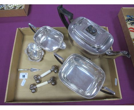 A Plated Three Piece Tea Set, each of rounded rectangular form, on ball feet; Together with A Hallmarked Silver Trinket Dish,