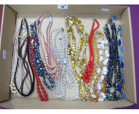 Vintage and Later Bead Necklaces, including imitation pearls, faceted, etc:- One Tray.