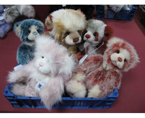 Five Charlie Bears, to include 'Ruby' designed by Isabelle Lee, Mandy and three others unnamed, 27 - 40cm high. (5)