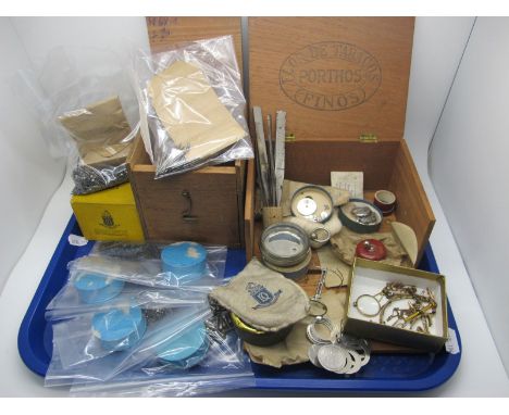 Watchmakers Interest - Assorted screws (some blued), an openface pocketwatch case (lacking movement / dial), tweezers, vintag