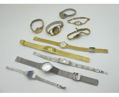 A 9ct Gold Cased Ladies Wristwatch, together with a small collection of vintage and later ladies wristwatches, including Skag