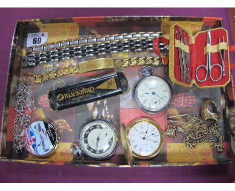 Ingersoll, Prestige and Other Pocketwatches, gent's bracelets, novelty manicure set in a miniature travel case a dress ring, 