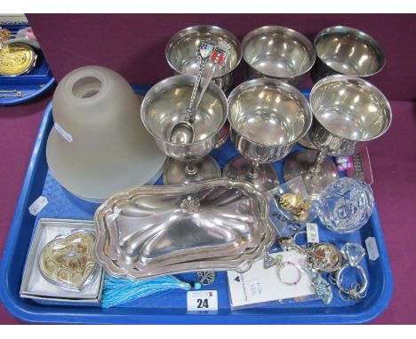 A Hallmarked Silver Souvenir Teaspoon, "Ilfracombe", together with a plated Amsterdam souvenir spoons, plated goblets, decora