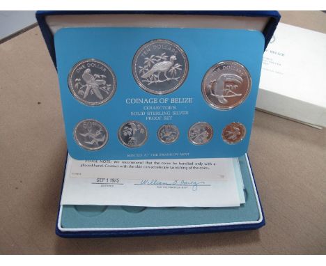 A 1975 Coinage of Belize Proof Set in Sterling Silver, by Franklin Mint cased with paperwork.