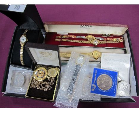 Vintage and Later Ladies Wristwatches, pendant watches, Royal Commemorative coins etc. 