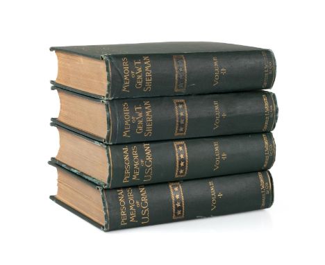 Two double volume sets of Civil War biographies: Personal Memoirs of U.S. Grant, Published 1885 by Charles Webster. First tra