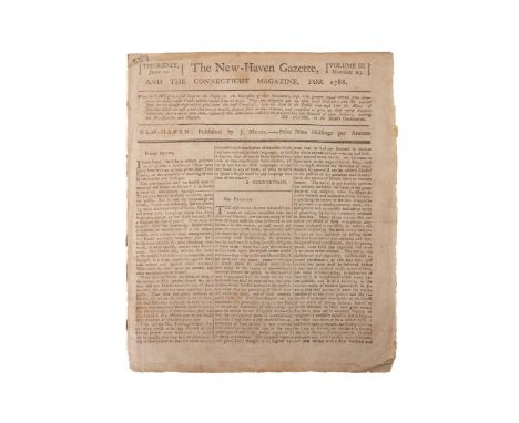 On May 23, 1788, South Carolina ratified the United States Constitution. This copy of the New Haven Gazette dated June 12th 1
