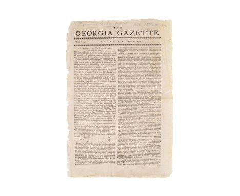 The very first newspaper to appear in the state of Georgia. The Georgia Gazette, No. 147. Wednesday, July 16,1766, Savannah: 