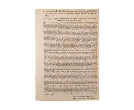 A broadside 1p, 1781, At a General Assembly of the Governor and Company of the state of Connecticut, holden at Hartford, on t