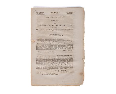 Wisconsin's first official printing of the state constitution dated January 21, 1847. House of Representatives document #49, 