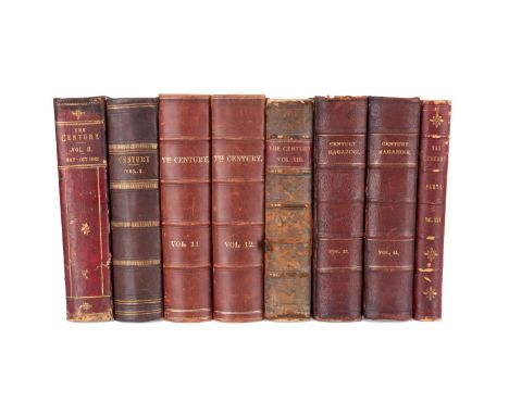 Eight volumes of The Century Magazine. The date and volume numbers include: 1882 vol 2; 1885 vol 8; 1887 vol 11(2) and 12; 18