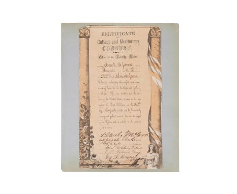 A Certificate of Gallant and Meritorious Conduct Certificate for Frank Blakewell James, private, Company K, 52nd Ohio Infantr