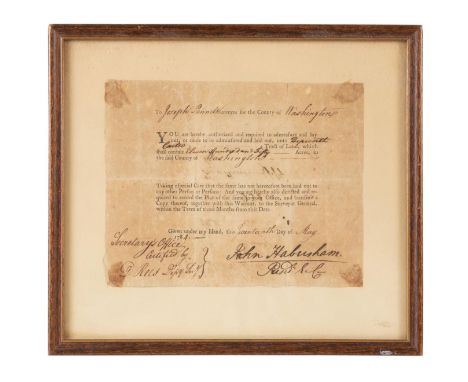 John Habersham, ADS, authorizing the survey of 1150 acres of land in Washington County, Georgia, signed boldly as president o