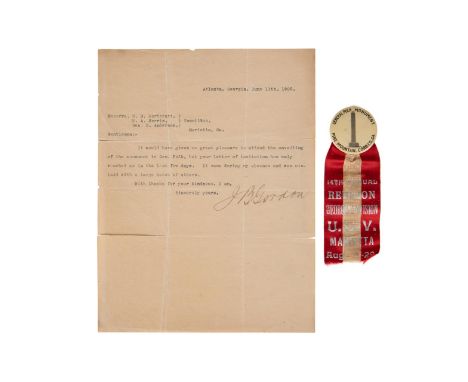 Typed letter with General J.B. Gordon's original signature, plus rarely found Pine Mountain, Cobb County, GA General Polk mon