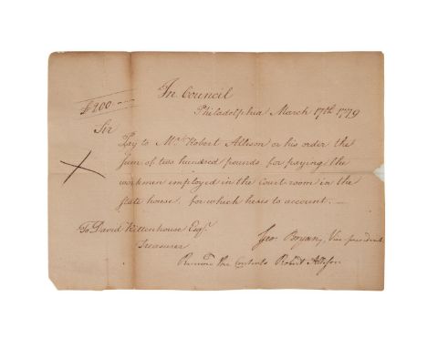 Revolutionary War dated original Manuscript Document Signed, "Geo. Bryant," at Philadelphia, PA. George Bryant (1731-1791), V