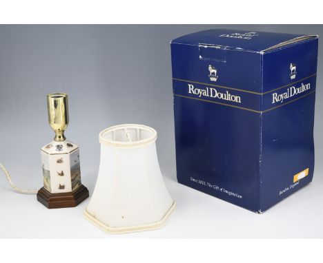 A boxed Royal Doulton diminutive table lamp decorated in depiction of shooting scenes, 1988, 18 cm excluding shade