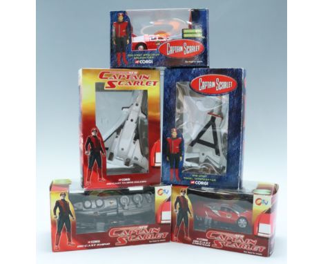 A group of boxed Corgi Captain Scarlet vehicles, comprising Angel Interceptor, White Falcon, Spectrum Saloon Car, Rhino, and 