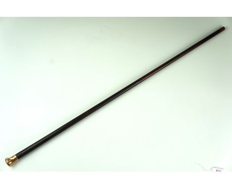 A George V gold mounted ebony walking stick, having a 12 ct gold pommel, 'HDB' engraved to the top, London, 1922, 87.5 cm