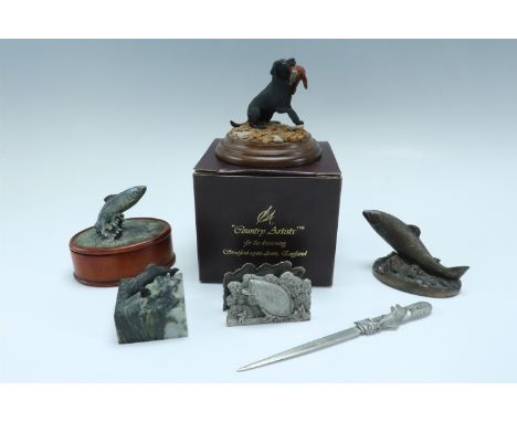 A Country Artists gundog figurine, 'The Reward - Black Labrador', together with cold-cast and diecast salmon, including one m