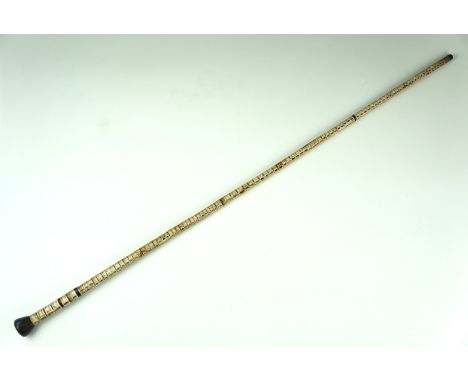 A Victorian shark's vertebrae walking stick, having horn inserts and a domed horn pommel, 89 cm