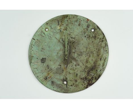A Victorian hand engraved copper sundial, inscribed 'Sun's Tyme' (sic), 20.5 cm diameter